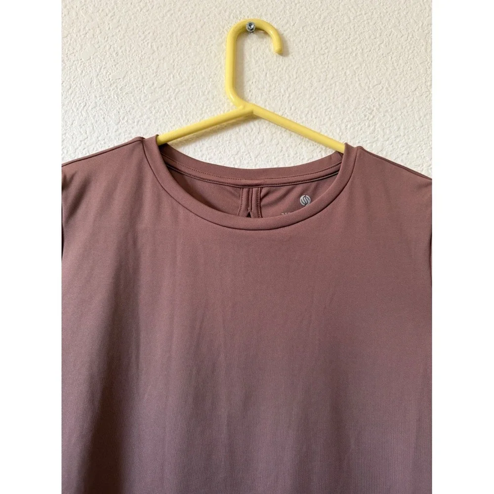 Stretch The Rules Womens Crop Top Mauve Ruched Back Cutout Short Sleeve Size M